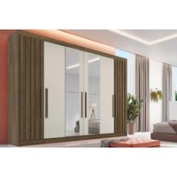 Guarda Roupa Casal 6 Portas (2 Ripadas e 2 c/ Espelho) e 6 Gavetas Potente Braúna/Off White - Europa