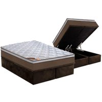 Cama Box Baú Queen: Colchão Molas Pocket Ensacadas Castor Revolution + Base CRC Suede Brown (158x198)