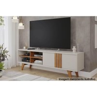 Rack Bancada p/ TV até 60 Pol Paraty c/ 1 Porta e 4 Nichos 180cm Off White/Cinamomo - Permóbili