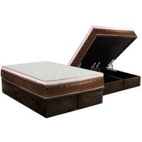 Cama Box Baú Queen: Colchão Molas Ensacadas Luckspuma New Comfort + Base CRC Suede Brown (158x198)