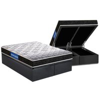 Cama Box Baú Queen: Colchão Molas Ensacadas Probel D23 Guarda Costas Super Resistente + Base CRC Suede Gray (158x198)
