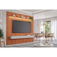 Home p/ TV até 84 Pol Maragogi 2.3 Ripado c/ Led 1 Porta Basculante e 2 Gavetas 230x220cm Cinamomo/Off White - Permóbili