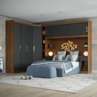 Guarda-Roupa Modulado com Cabeceira Gênova 6 PT 4 GV Ipê Wood e Grafite