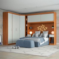 Guarda-Roupa Modulado com Cabeceira Gênova 6 PT 4 GV Freijó Wood e Off White