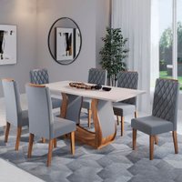 Mesa de Jantar 6 Lugares Evellyn Imbuia/Blonde/Veludo Cinza - Pnr Móveis