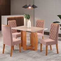 Mesa de Jantar 4 Lugares Tais Mel/Blonde/Veludo Rosa - Pnr Móveis