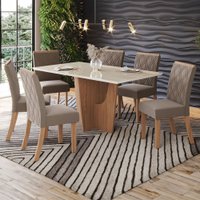 Mesa de Jantar 6 Lugares Nicole/Vita com Vidro Nature/Off White/Bege - Pnr Móveis