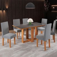 Mesa de Jantar 6 Lugares Catarina com Vidro Mel/Veludo Cinza/Grafite - Pnr Móveis