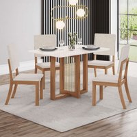 Mesa de Jantar 4 Lugares Valentina Milla Nature/Off White/Linho - Pnr Móveis