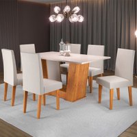 Mesa de Jantar 6 Lugares Grazi Mel/Blonde/Veludo Marfim - Pnr Móveis
