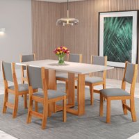 Mesa de Jantar 6 Lugares Erika Mel/Blonde/Veludo Cinza - Pnr Móveis