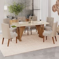 Mesa de Jantar 6 Lugares Lívia/Anne Nature/Corano Bege/Creme - Pnr Móveis