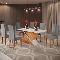 Mesa de Jantar 6 Lugares Andreia Mel/Blonde/Veludo Cinza - Pnr Móveis