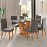 Mesa de Jantar 6 Lugares Lidia Vênus Mel/Cinza/Veludo Grafite - Pnr Móveis