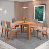Mesa de Jantar 6 Lugares Valentina Mel/Veludo Cinza - Pnr Móveis