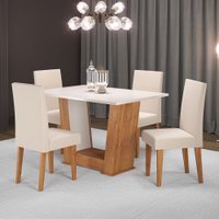 Mesa de Jantar 4 Lugares Grazi/Marte Mel/Blonde/Linho/Bronze - Pnr Móveis