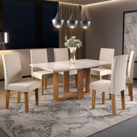 Mesa de Jantar 6 Lugares Catarina com Vidro Mel/Nude/Off White - Pnr Móveis