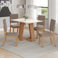 Mesa de Jantar 4 Lugares Sales/Milla com Vidro Nature/Off White/Marrom/Amêndoa - Pnr Móveis