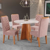 Mesa de Jantar 4 Lugares Laila Mel/Blonde/Veludo Rosa - Pnr Móveis