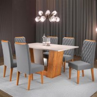 Mesa de Jantar 6 Lugares Impala Mel/Blonde/Veludo Cinza - Pnr Móveis