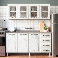 Cozinha Compacta de Aço Star New 7 Portas 4 Gavetas com Vidro Branco - Telasul
