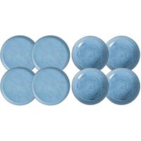 Jogo 4 Pratos Rasos e 4 Pratos Fundos Cerâmica Azul Linhas B