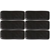 Kit 6 Bandejas Cerâmica Servir Sushi Sashimi 33x13cm Preto T