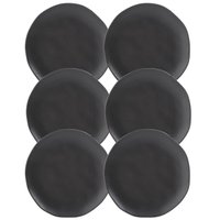Jogo 6 Pratos Sobremesa 19cm Cerâmica Orgânico Preto Fosco P