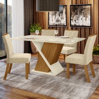Mesa de Jantar 4 Lugares Viana Nature/Off White/Linho - Pnr Móveis
