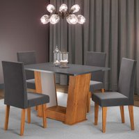 Mesa de Jantar 4 Lugares Grazi Mel/Cinza/Veludo Grafite - Pnr Móveis