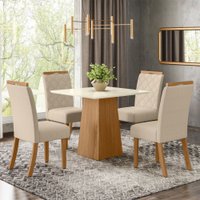 Mesa de Jantar 4 Lugares Carina Nature/Off White/Linho - Pnr Móveis