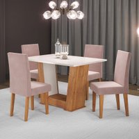 Mesa de Jantar 4 Lugares Grazi/Marte Mel/Blonde/Veludo/Rosa - Pnr Móveis