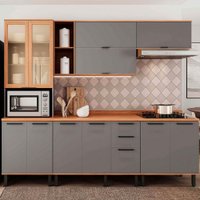 Cozinha Completa Castranha 12 Portas 2 Gavetas Cinza/Freijó - Telasul