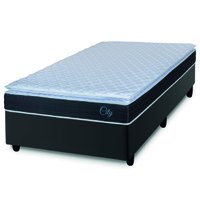Cama Box Solteiro Colchão Com Molas Ensacadas City Pillow Top 88x188x61cm Preto/Branco Hellen