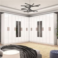 Closet Casal Duplo Rubi Premium 16 Portas C/espelho 8 Gavetas - Branco