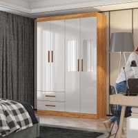 Guarda Roupa Casal Lu 4 Portas 2 Gavetas com Espelho Carioca Móveis - Cinamomo com Off White