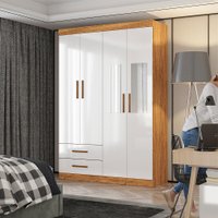 Guarda Roupa Casal 4 Portas 2 Gavetas com Espelho Lu Carioca Móveis