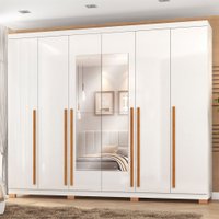 Guarda-Roupa Casal Montes 6 Portas 8 Gavetas 100% Mdf com Espelho Branco - Pnr Móveis