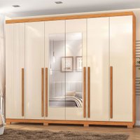 Guarda-Roupa Casal Montes 6 Portas 8 Gavetas 100% Mdf com Espelho Cinamomo/Off White - Pnr Móveis
