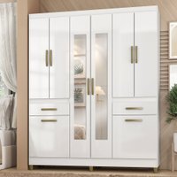 Guarda-Roupa Solteiro Província 8 Portas 2 Gavetas com Espelho Branco - Pnr Móveis
