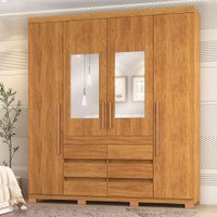 Guarda-Roupa Casal Capelli 4 Portas 6 Gavetas com Espelho Cinamomo - Pnr Móveis