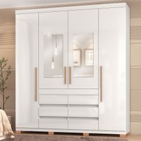 Guarda-Roupa Casal Capelli 4 Portas 6 Gavetas com Espelho Branco - Pnr Móveis