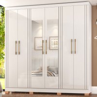Guarda-Roupa Casal Galli 6 Portas 4 Gavetas com Espelho Branco - Pnr Móveis