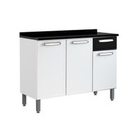 Balcão de Cozinha c/ Tampo Evidence 7122 c/ 3 Portas e 1 Gaveta 120cm Branco/Preto - Bertolini