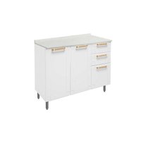 Balcão de Cozinha c/ Tampo Colors 6114 c/ 3 Portas e 2 Gavetas 105cm Branco - Bertolini