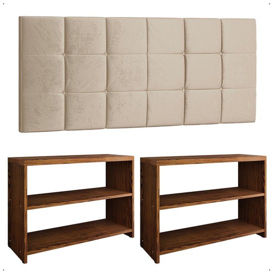 Kit 2 Sapateira Recamier Organizadora 9 Pares Calçados Freijó Cabeceira Suspensa Cama Box Casal 1,40 Areia Suede - RPM