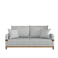 Sofá 3 Lugares 2m Living Com Almofadas Pés Madeira Linho Cinza Kazu Bex's