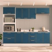 Cozinha Completa Amara 10 Portas 4 Gavetas Azul/Branco - Politorno