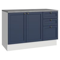 Balcão de Cozinha 120 cm 2 Portas 3 Gavetas Branco/Azul Vik Madesa