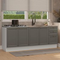 Kit com 2 Balcões de Cozinha 3 Gavetas 4 Portas (Sem Tampo e Pia) Branco/Cinza Vik Madesa 01